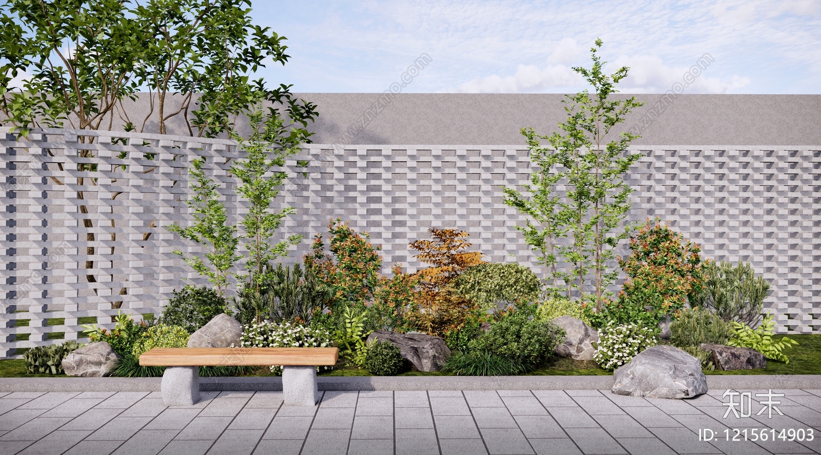 新中式庭院花园植物景观SU模型下载【ID:1215614903】