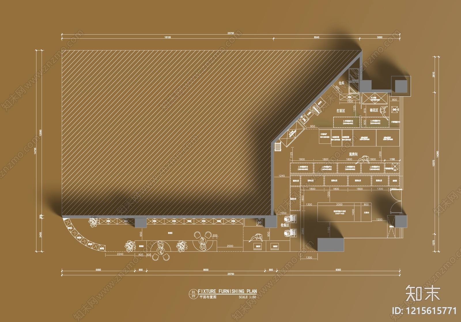 现代面包店施工图下载【ID:1215615771】
