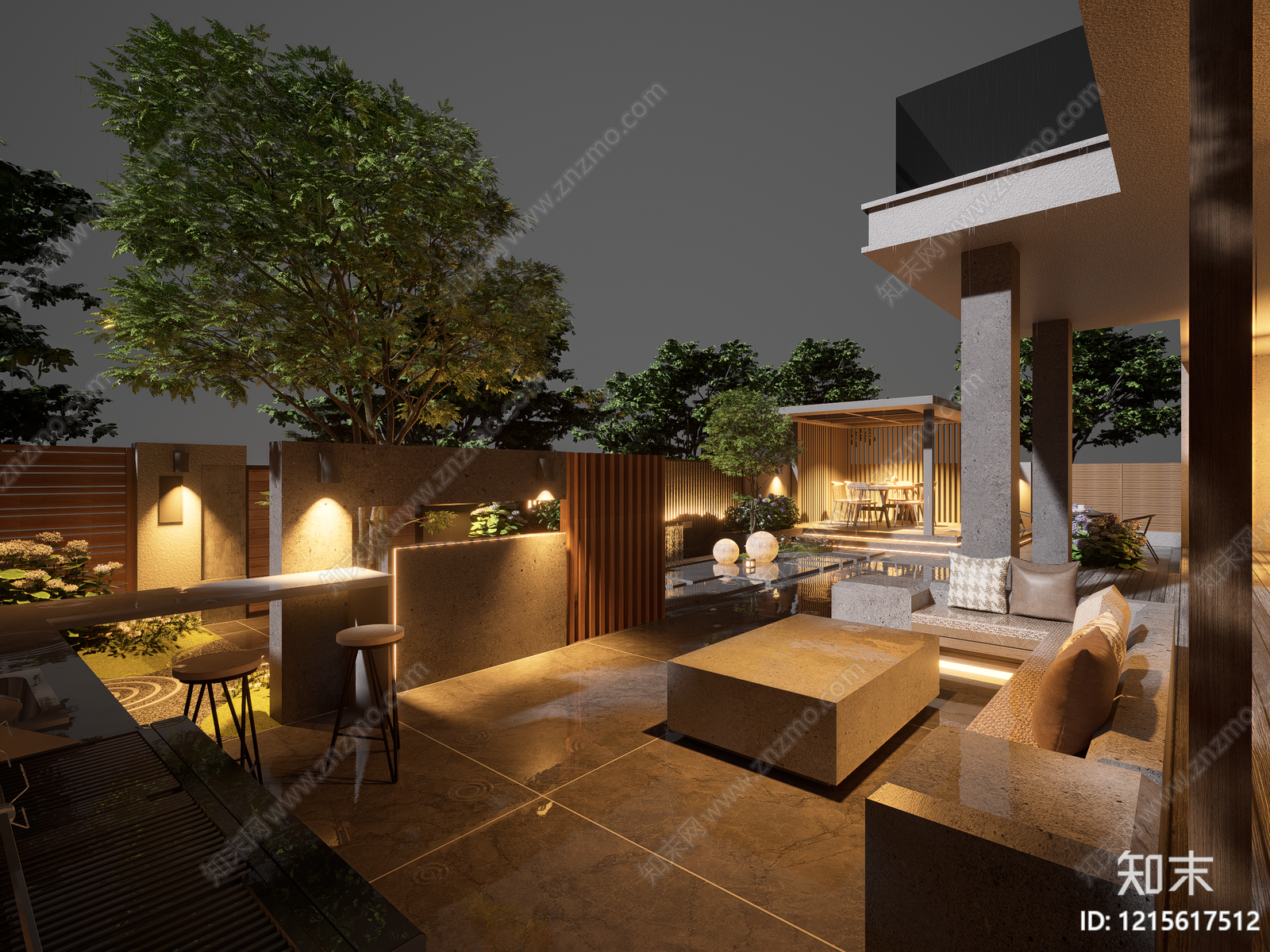 现代禅意别墅庭院SU模型下载【ID:1215617512】