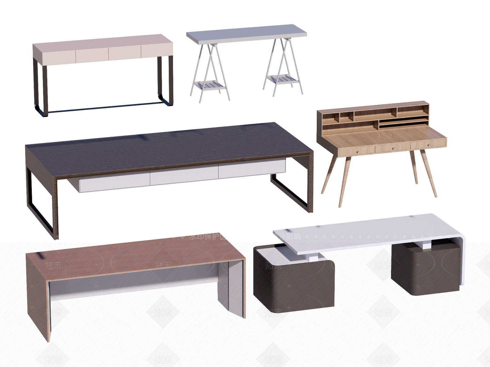 现代简约办公桌SU模型下载【ID:1215620040】