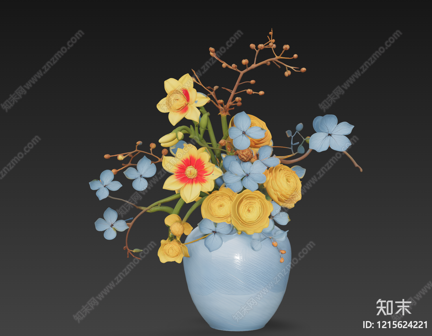 新中式花艺3D模型下载【ID:1215624221】