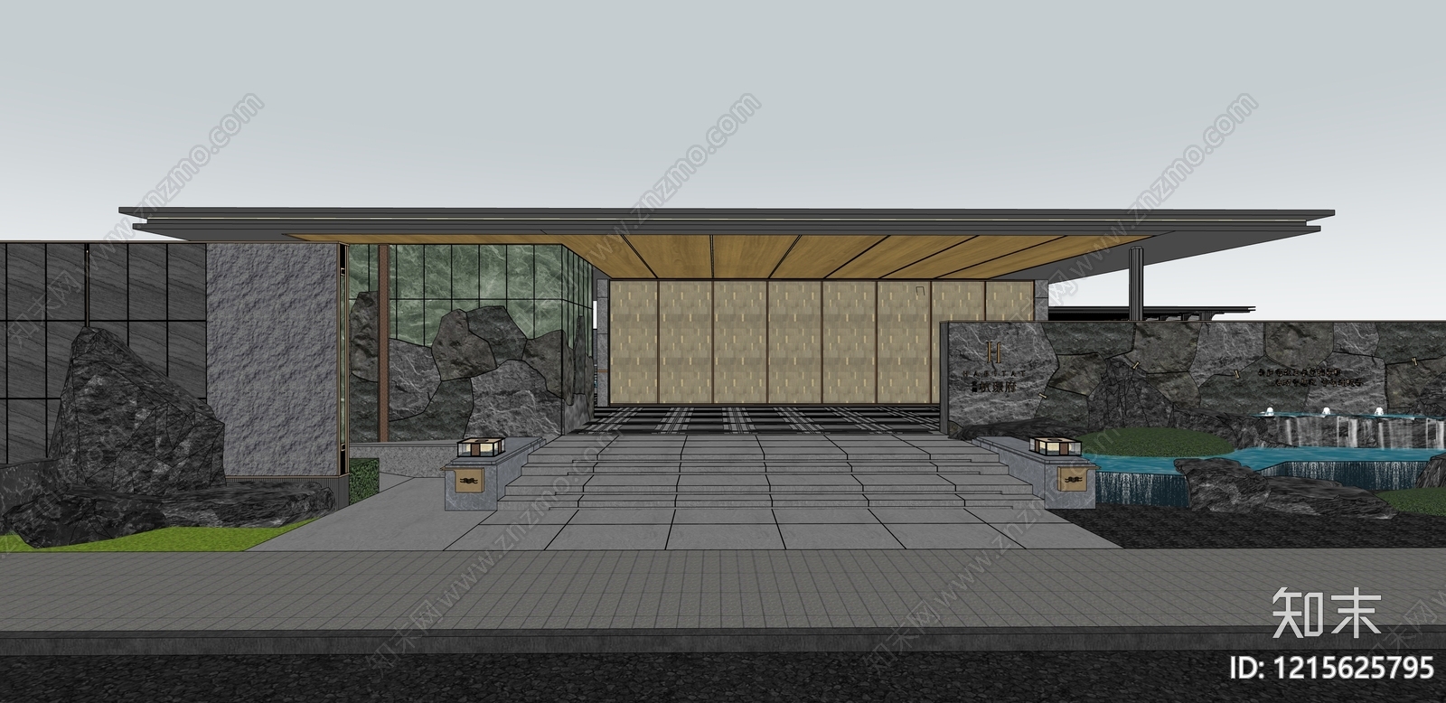 新中式售楼处建筑SU模型下载【ID:1215625795】