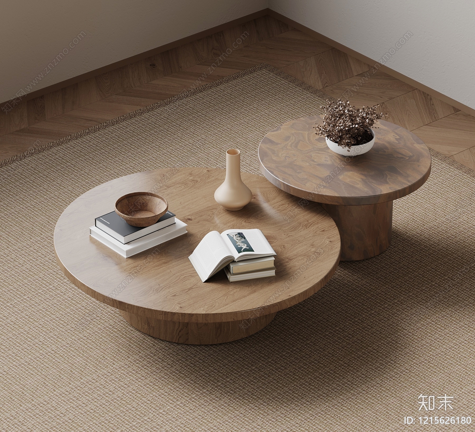 原木侘寂风茶几SU模型下载【ID:1215626180】