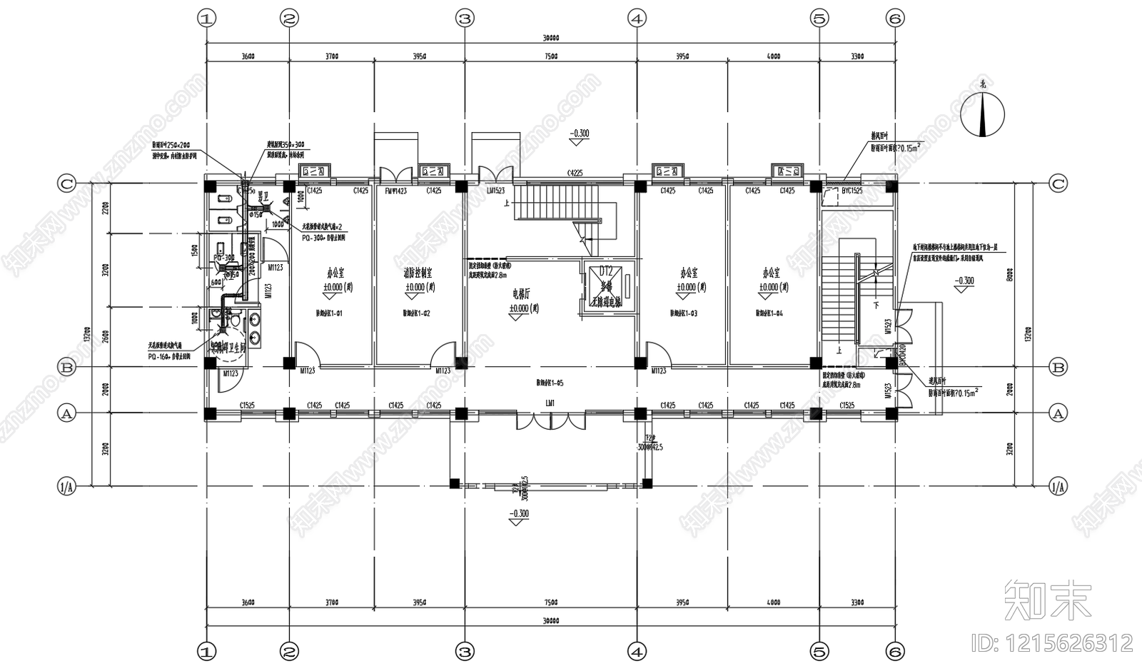 现代中式办公楼建筑cad施工图下载【ID:1215626312】