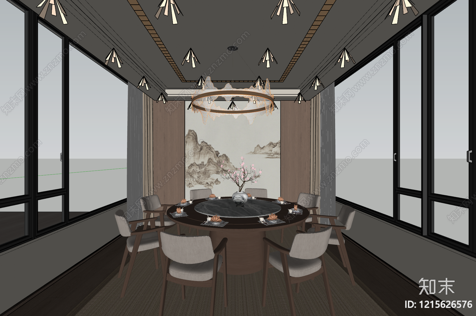 新中式包厢SU模型下载【ID:1215626576】