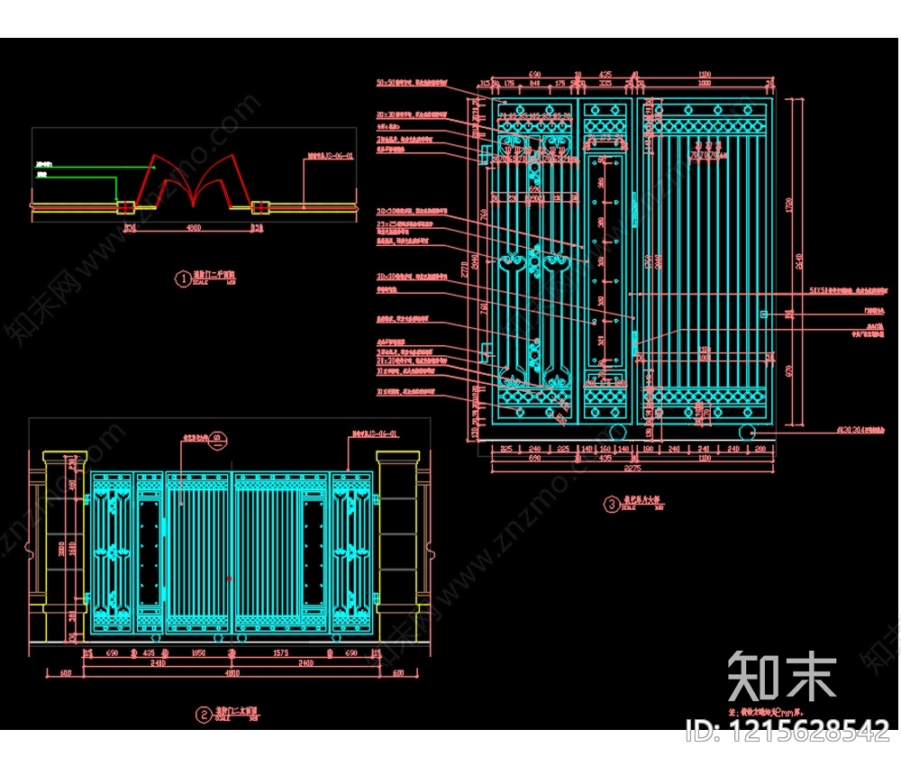 铁艺大门cad施工图下载【ID:1215628542】