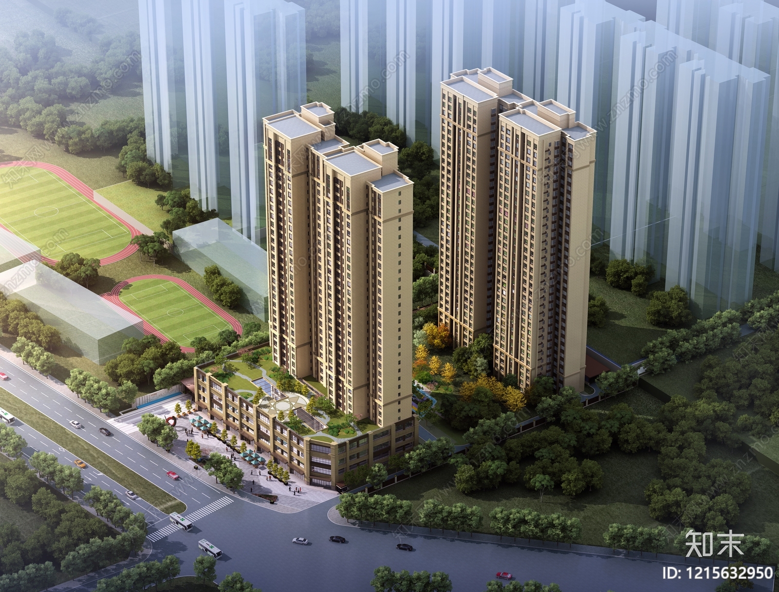 现代主义小高层住宅楼3D模型下载【ID:1215632950】