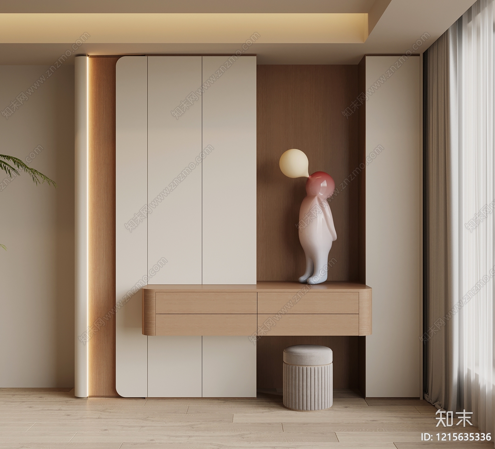 奶油风鞋柜3D模型下载【ID:1215635336】