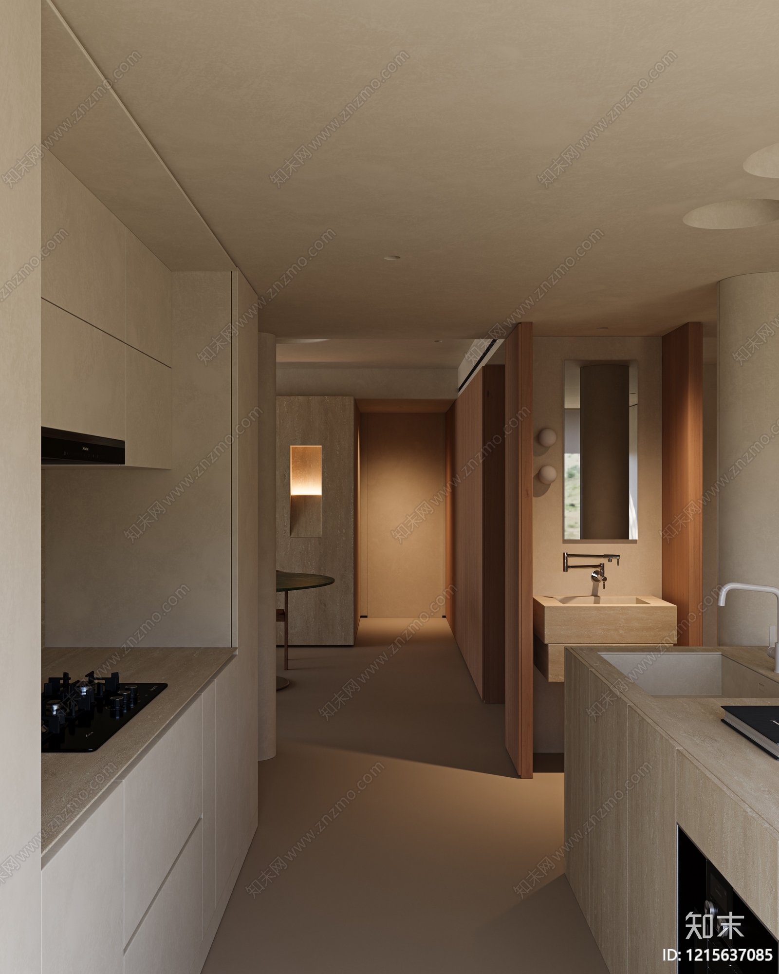 侘寂风大平层客餐厅3D模型下载【ID:1215637085】