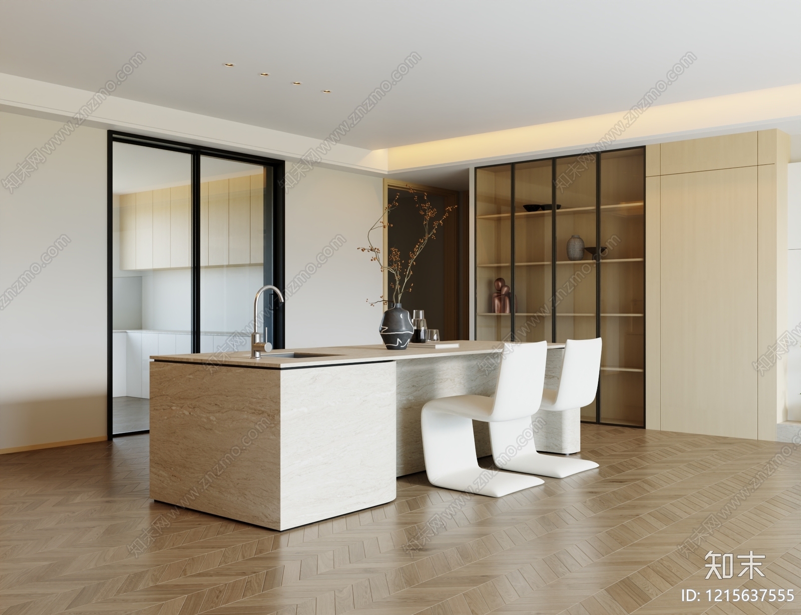 现代简约岛台餐厅3D模型下载【ID:1215637555】