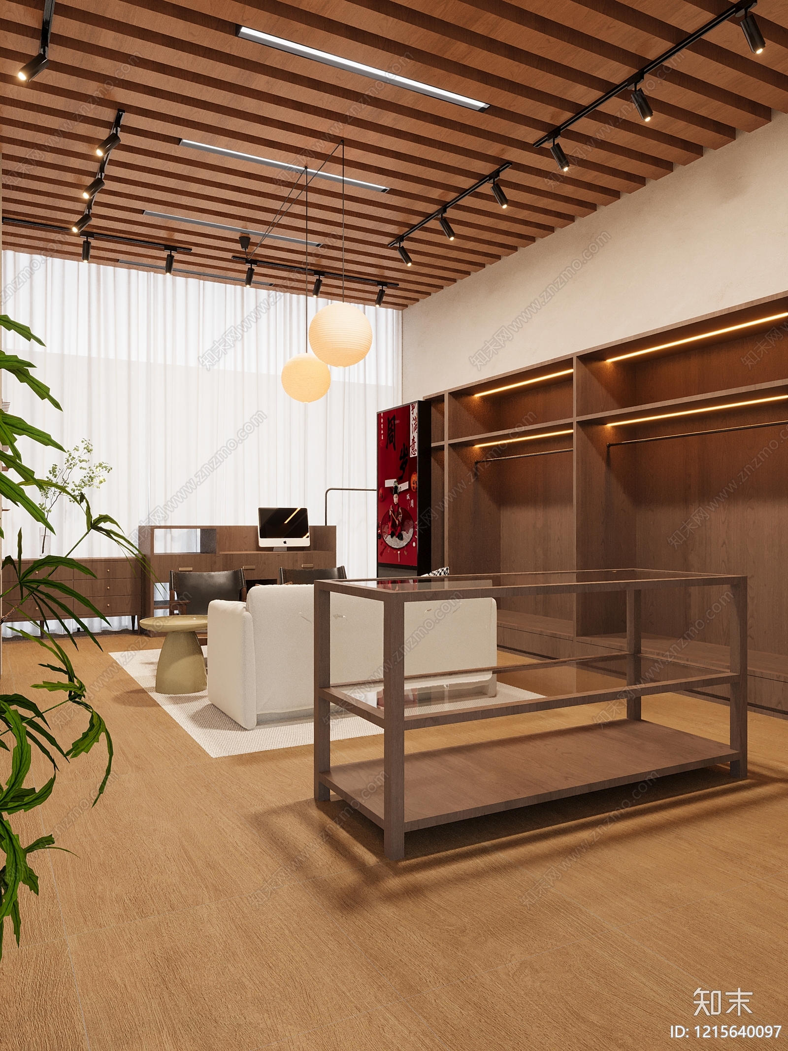 原木风服装店3D模型下载【ID:1215640097】
