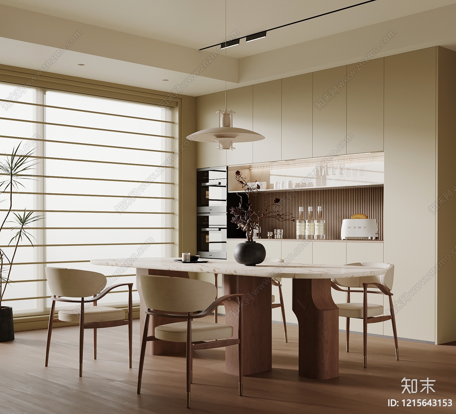 奶油风家居餐厅SU模型下载【ID:1215643153】