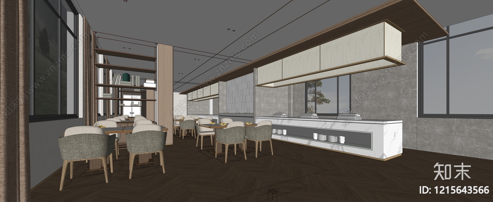 现代简约酒店餐厅SU模型下载【ID:1215643566】