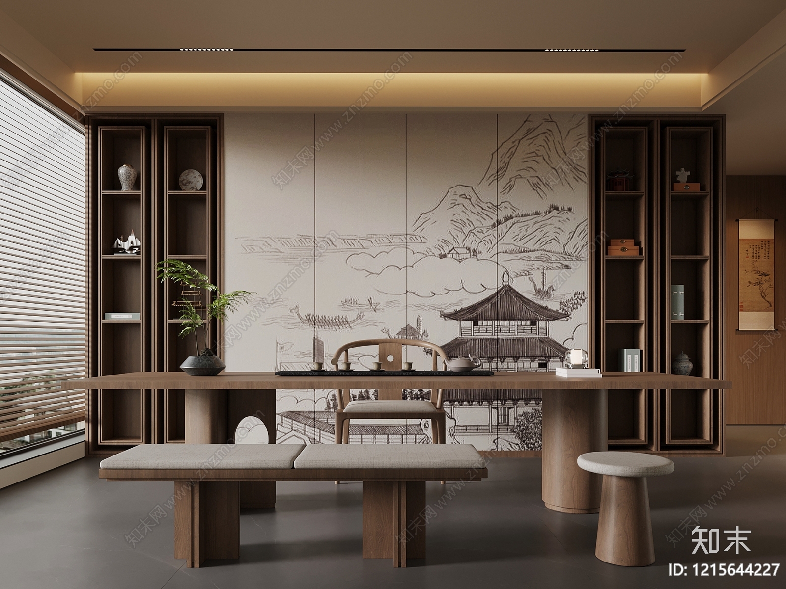 新中式茶室SU模型下载【ID:1215644227】
