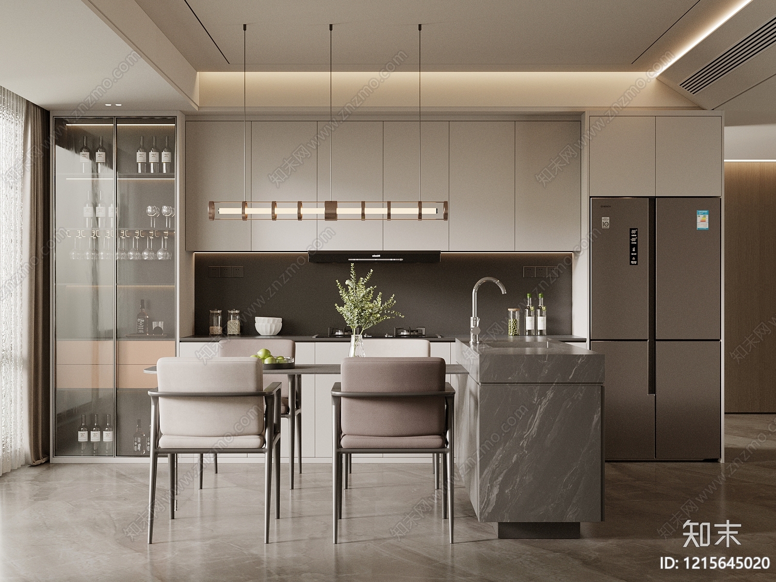 现代简约岛台餐厅3D模型下载【ID:1215645020】