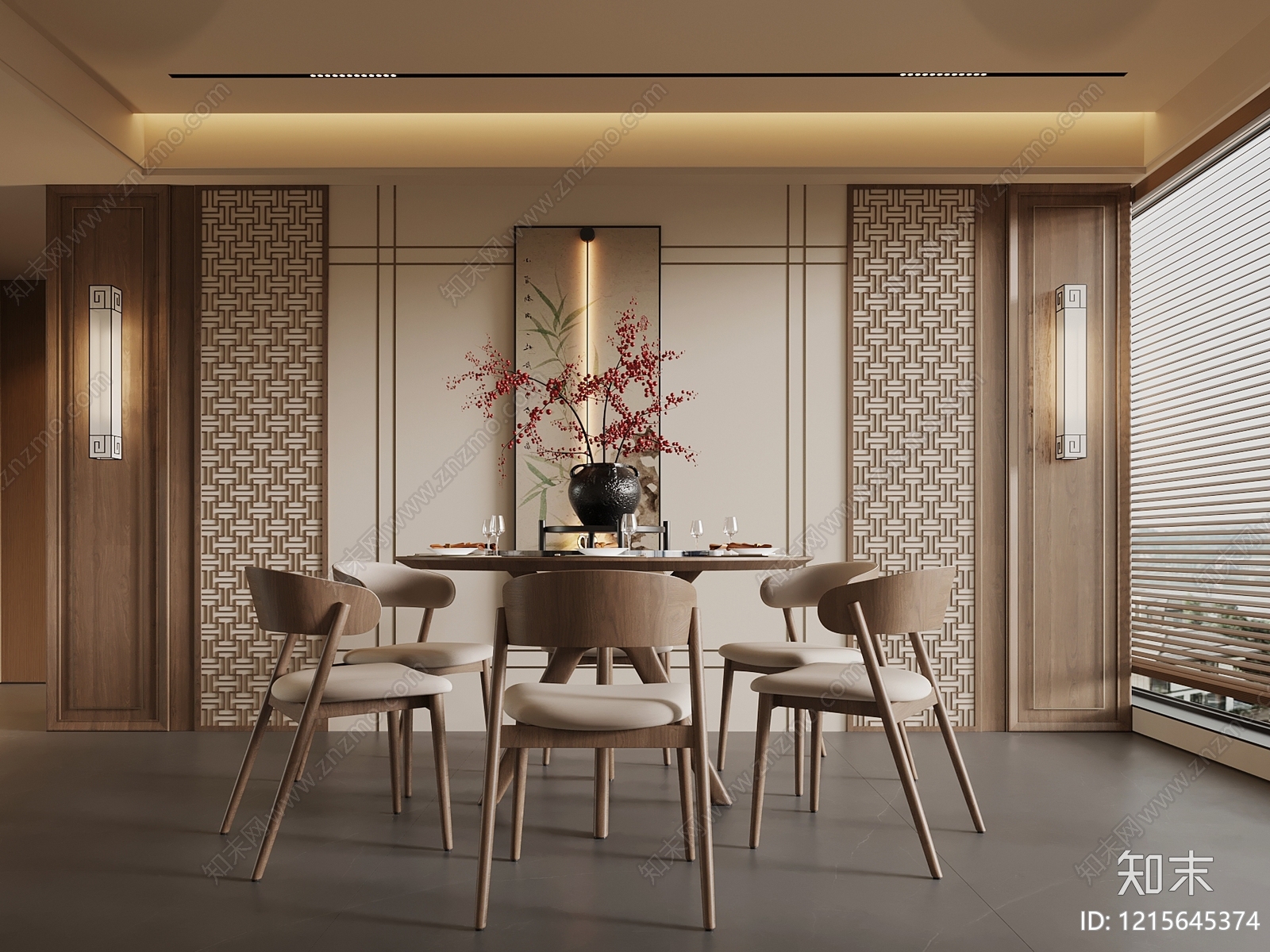 新中式家居餐厅SU模型下载【ID:1215645374】