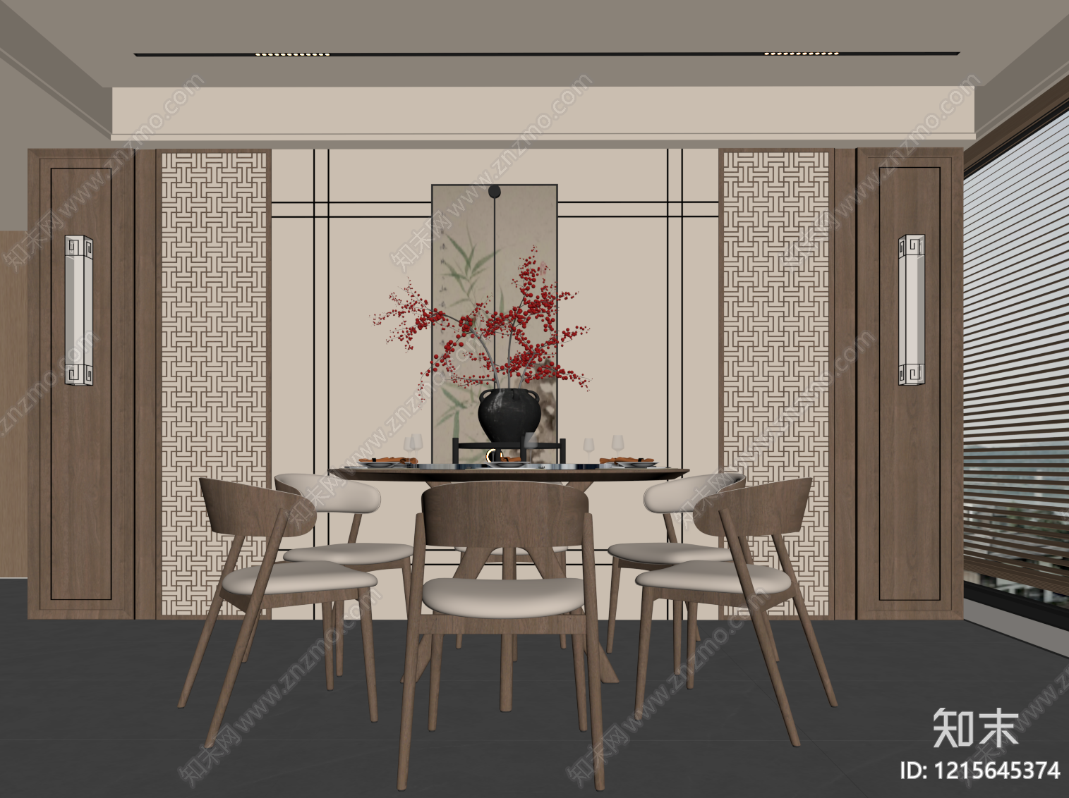 新中式家居餐厅SU模型下载【ID:1215645374】