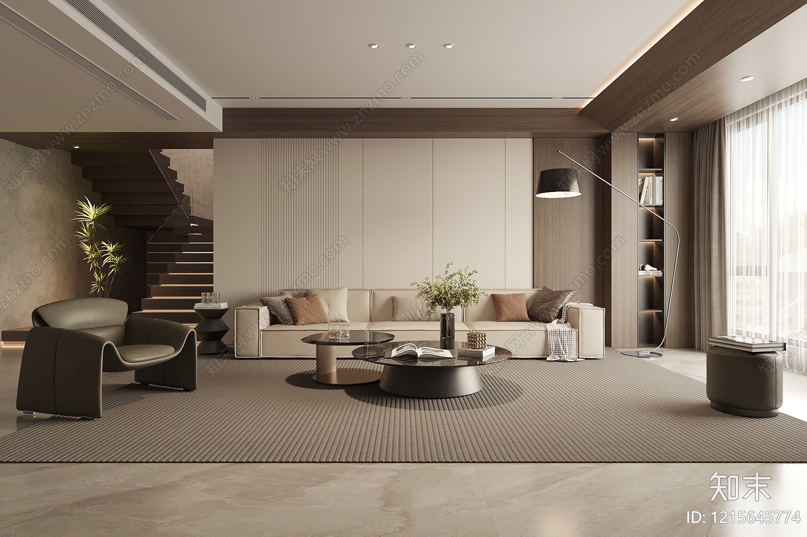 现代简约挑空客厅SU模型下载【ID:1215645774】