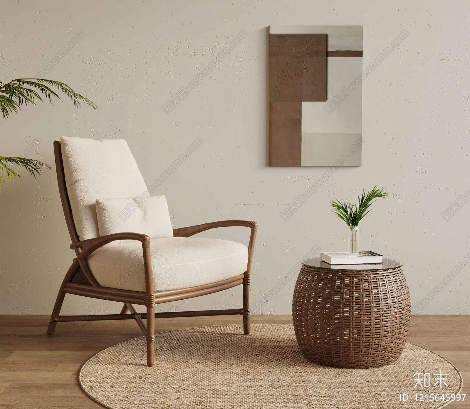 奶油风单人沙发3D模型下载【ID:1215645997】