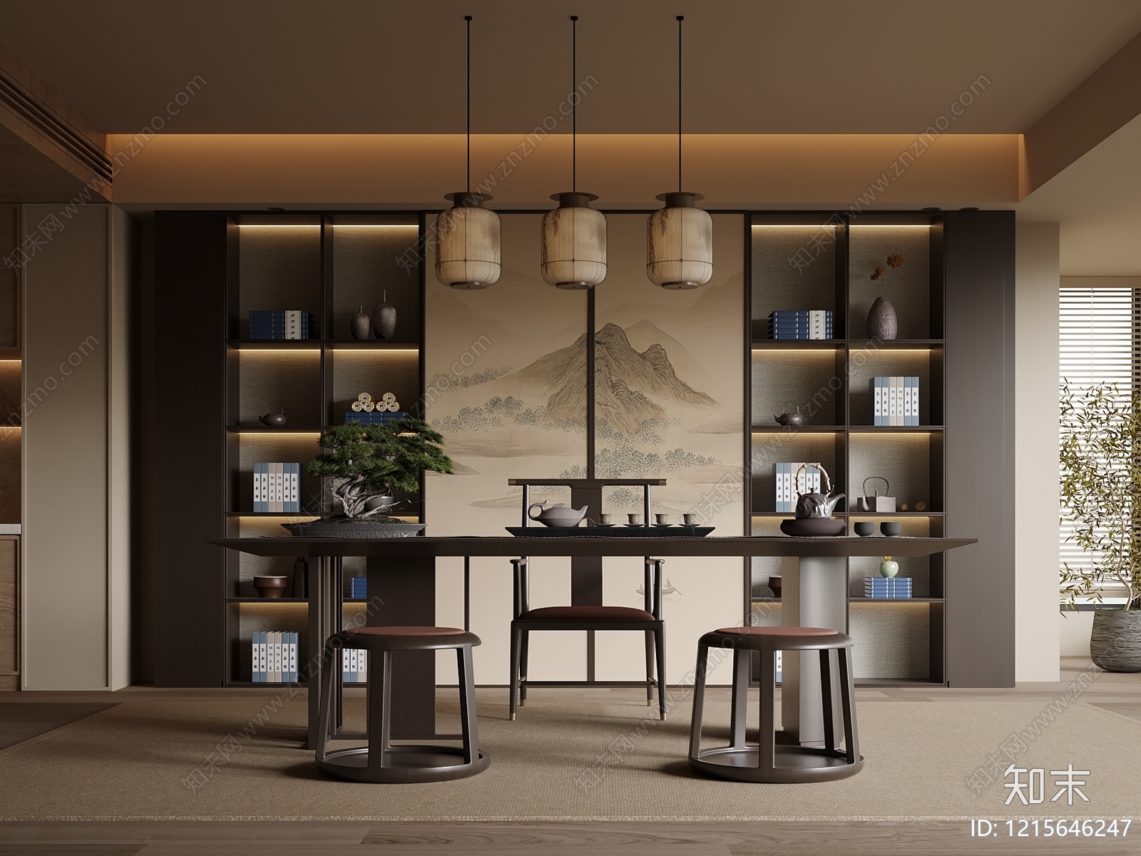 新中式茶室3D模型下载【ID:1215646247】