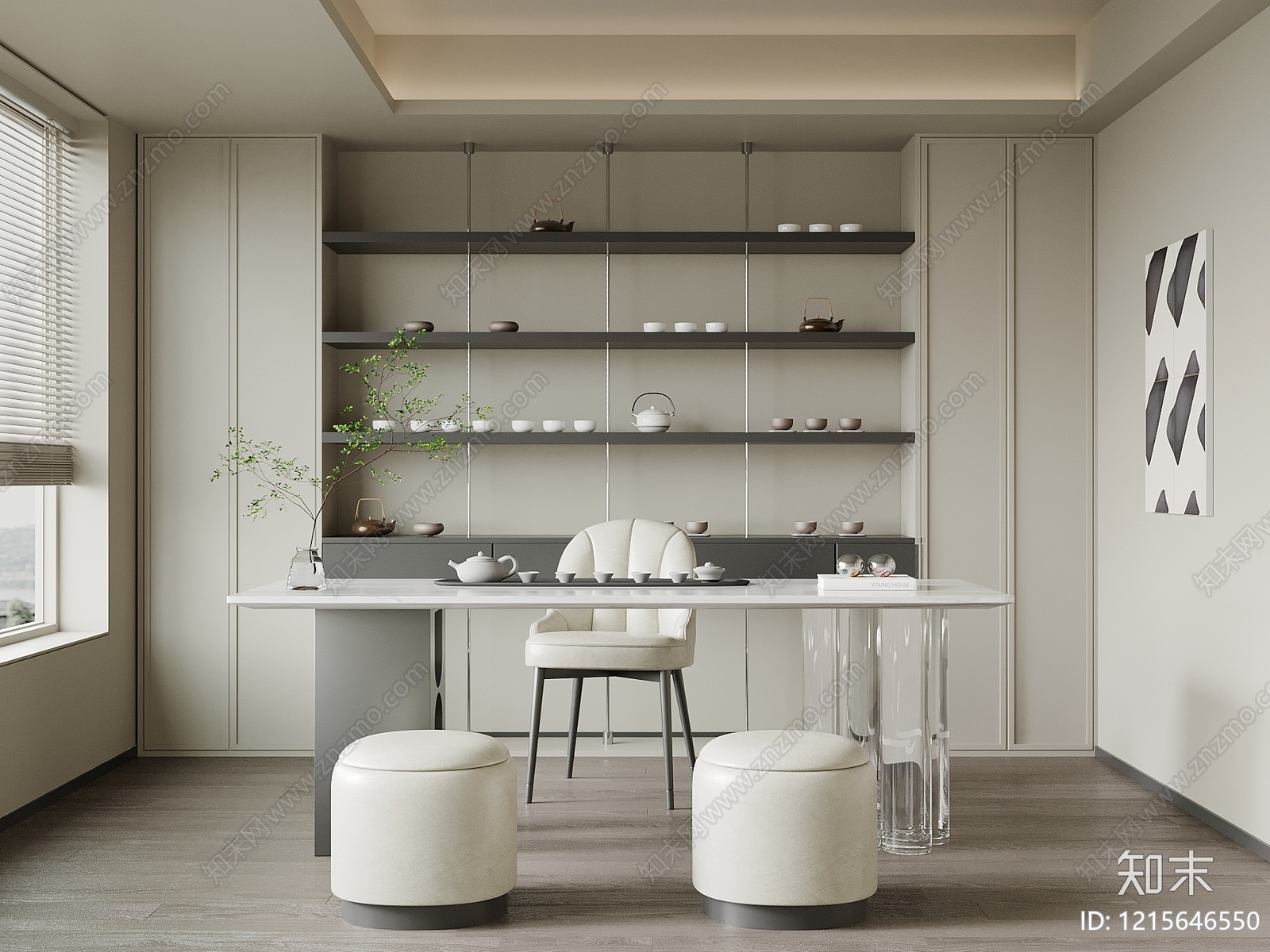奶油风茶室SU模型下载【ID:1215646550】