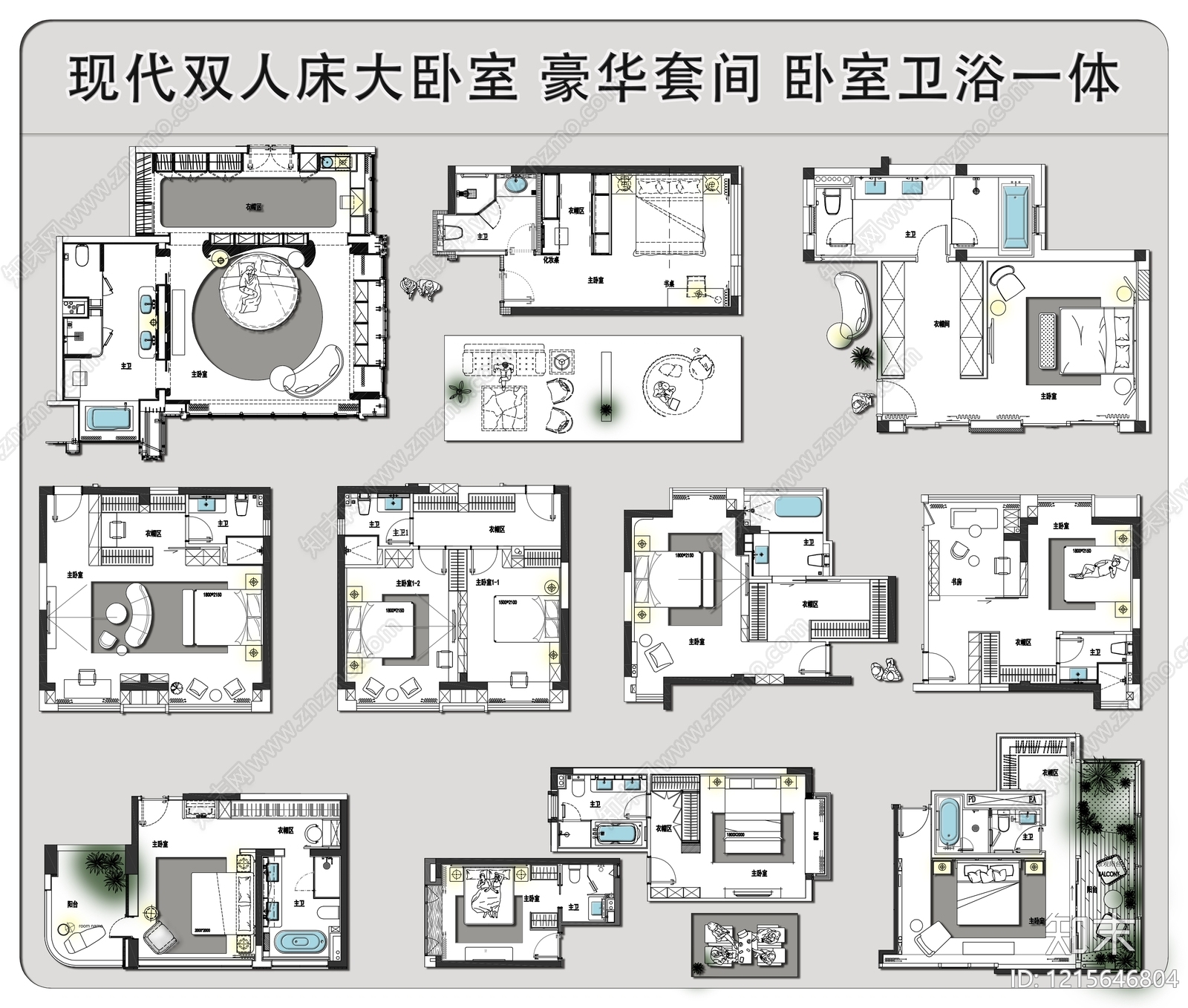 现代轻奢卧室施工图下载【ID:1215646804】
