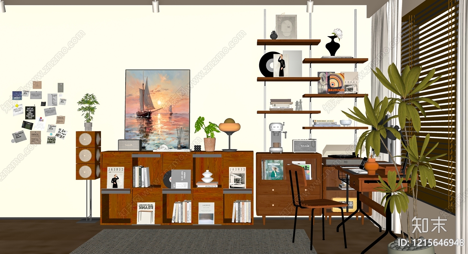 中古风书房SU模型下载【ID:1215646948】
