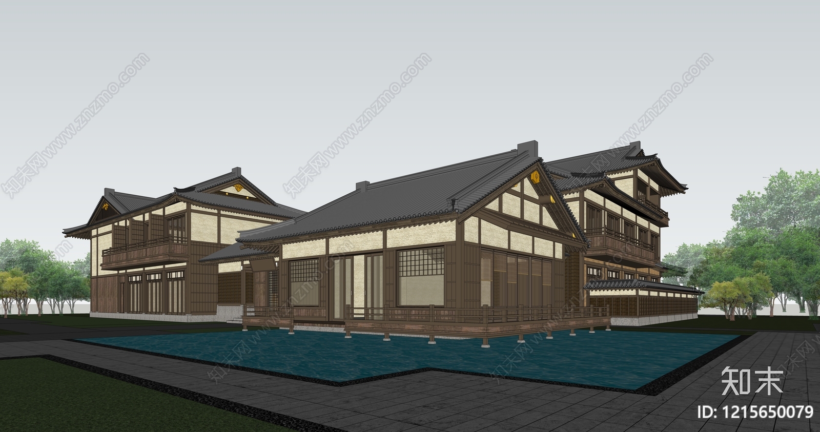 日式民宿建筑SU模型下载【ID:1215650079】