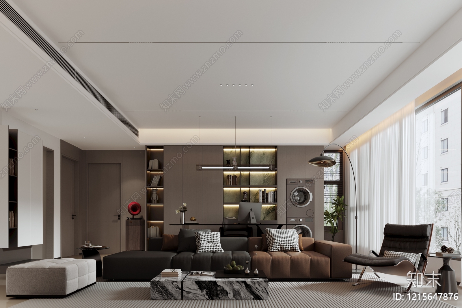 现代极简大平层客餐厅3D模型下载【ID:1215647876】