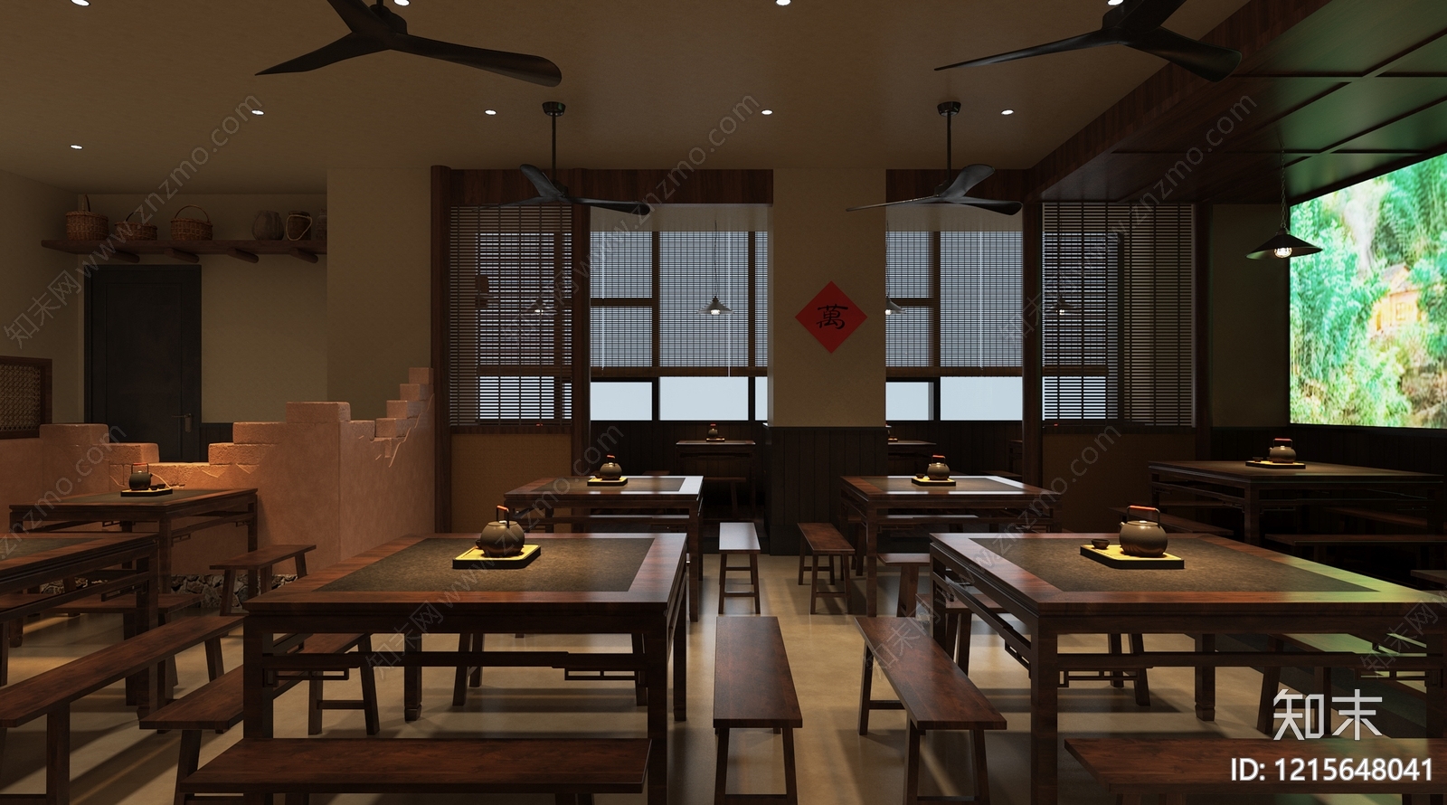 新中式中餐厅3D模型下载【ID:1215648041】