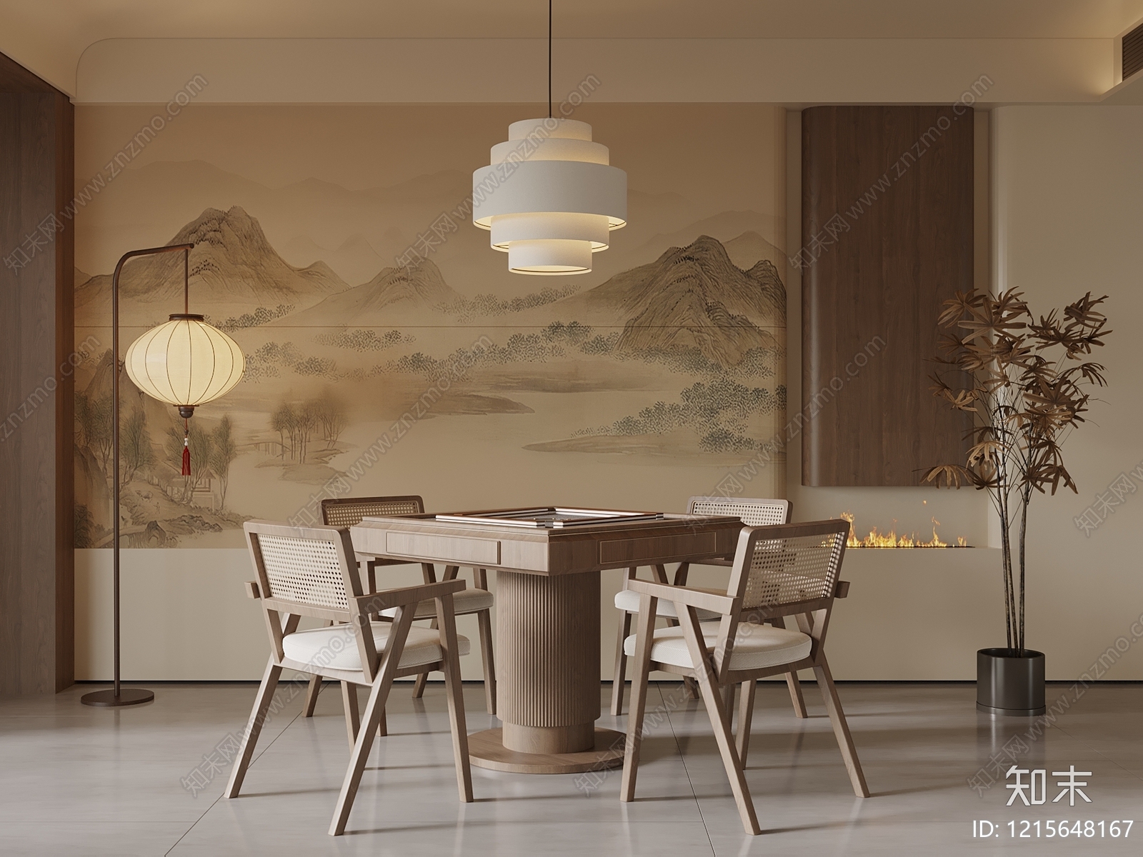 新中式棋牌室SU模型下载【ID:1215648167】