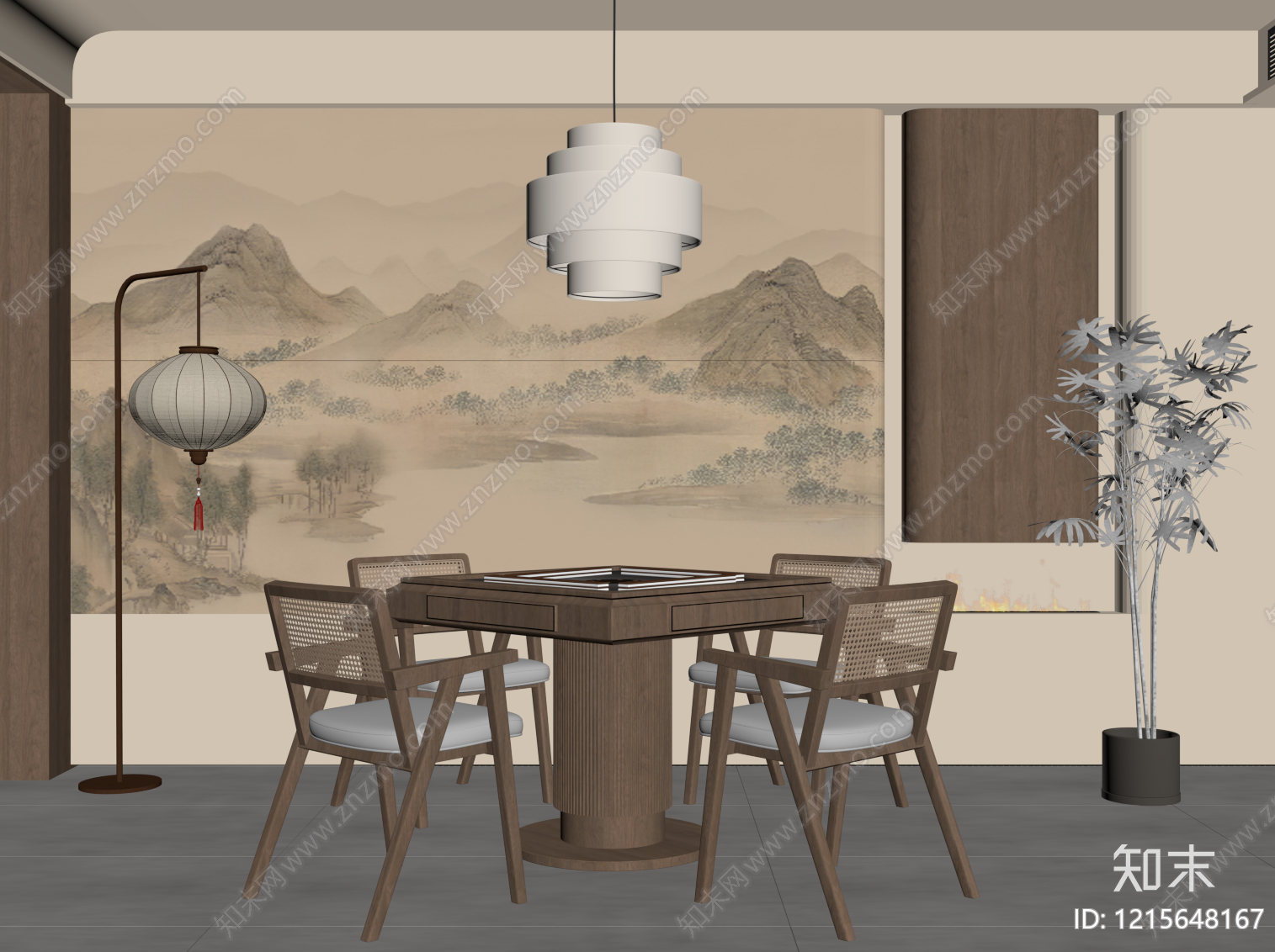 新中式棋牌室SU模型下载【ID:1215648167】