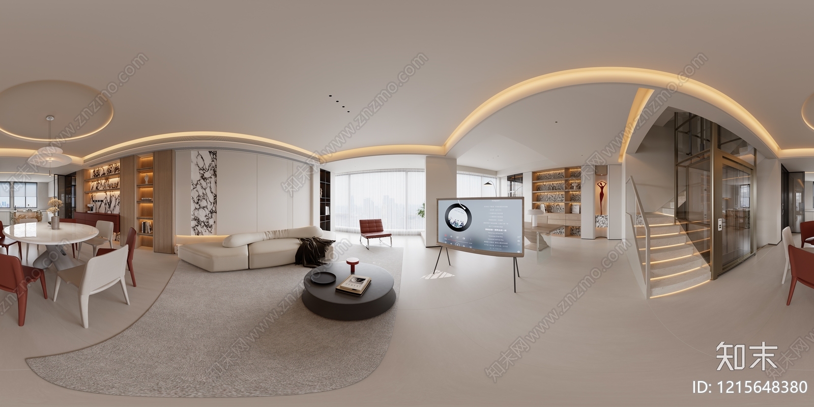 奶油风大平层客餐厅3D模型下载【ID:1215648380】