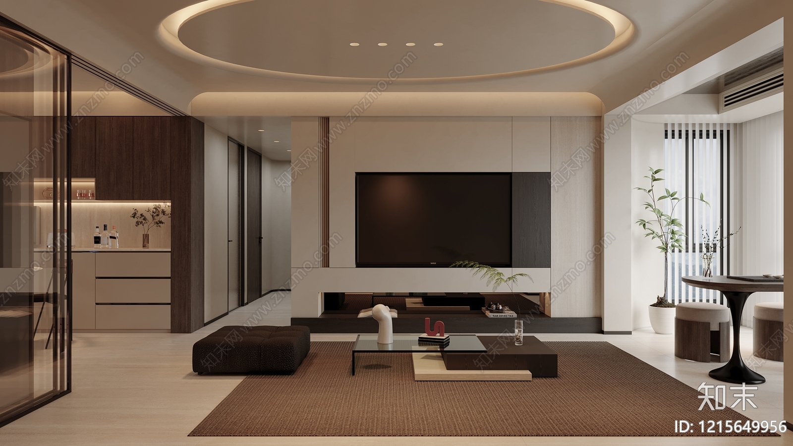 现代简约大平层客餐厅3D模型下载【ID:1215649956】