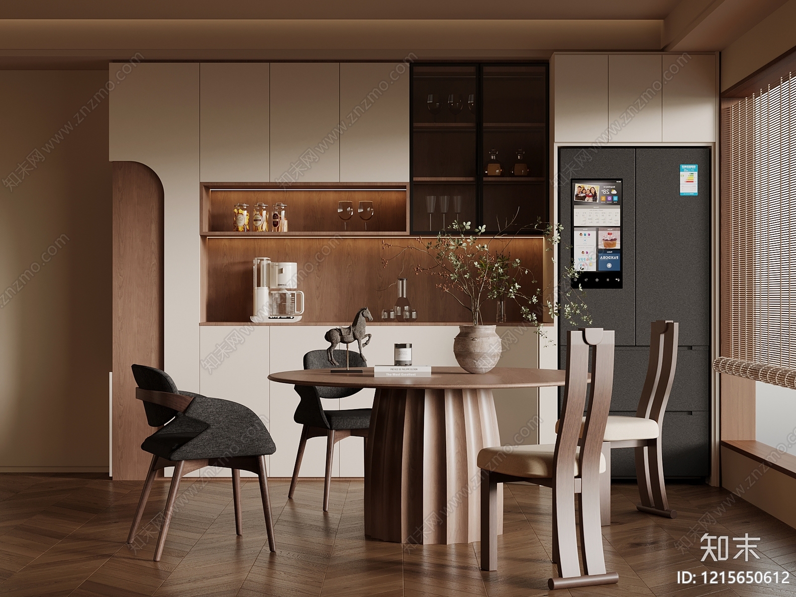 奶油风圆桌餐厅3D模型下载【ID:1215650612】