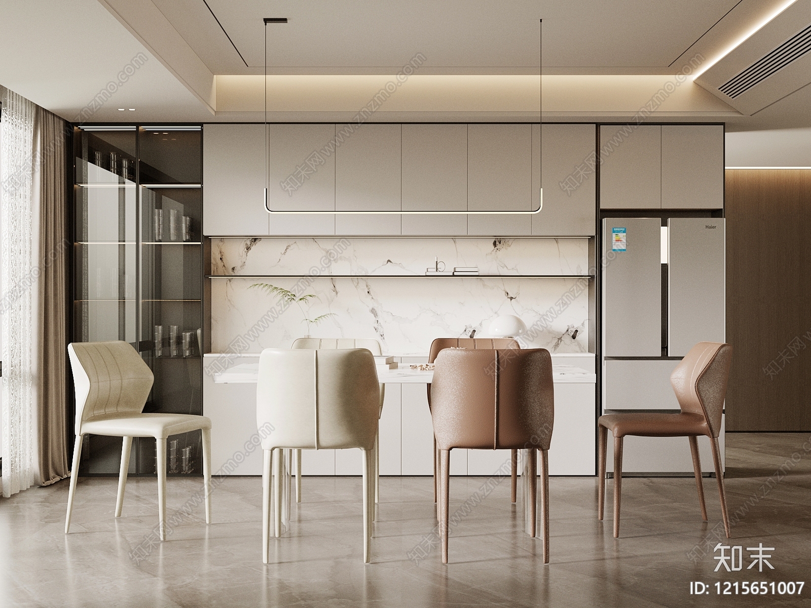 奶油风家居餐厅3D模型下载【ID:1215651007】