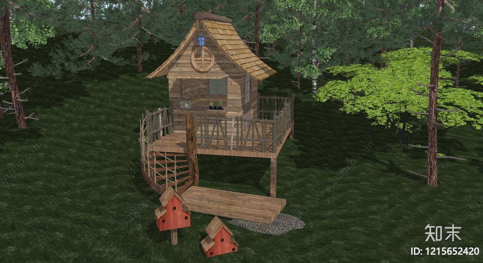 原木风树屋SU模型下载【ID:1215652420】