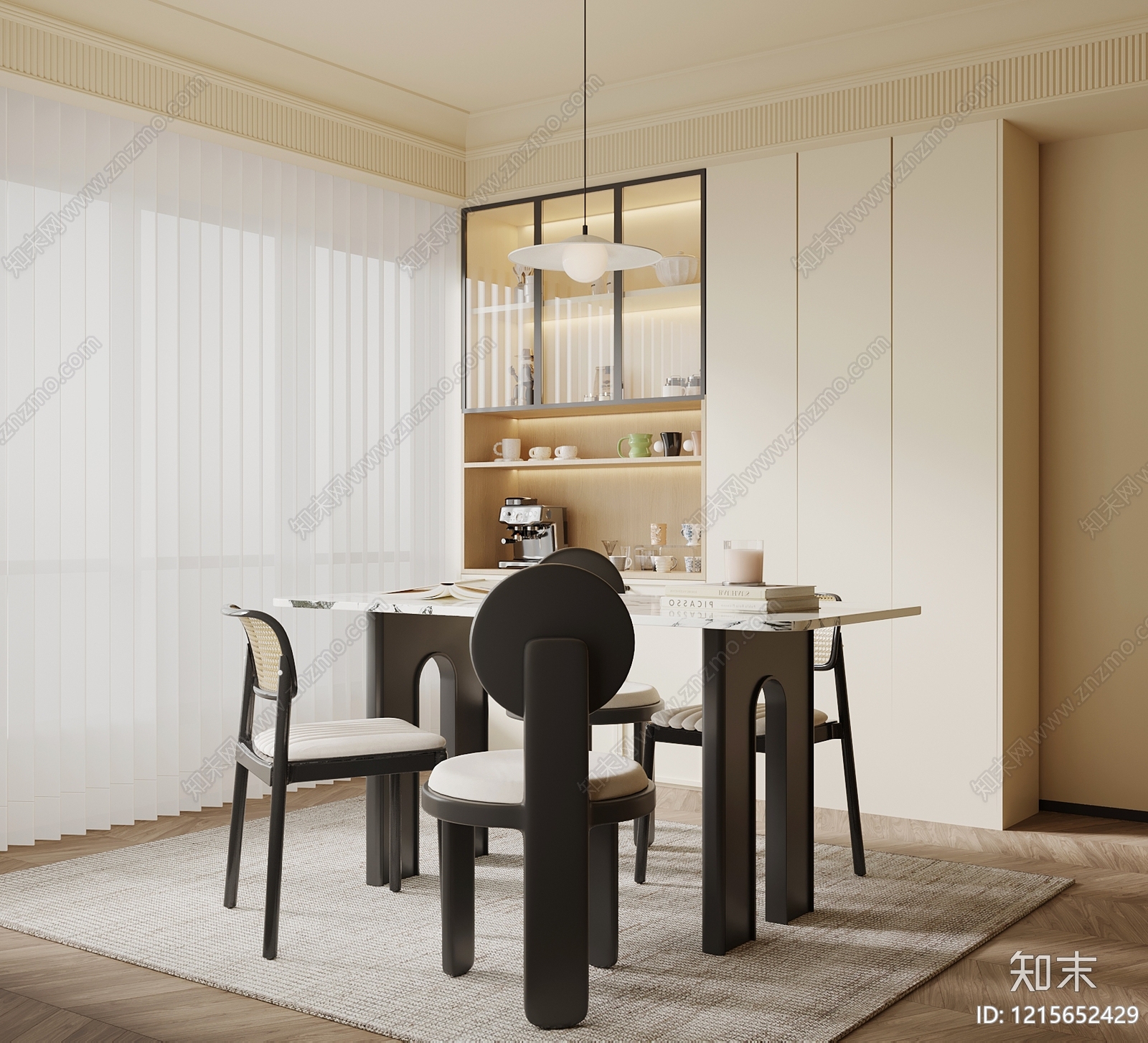 奶油风家居餐厅3D模型下载【ID:1215652429】