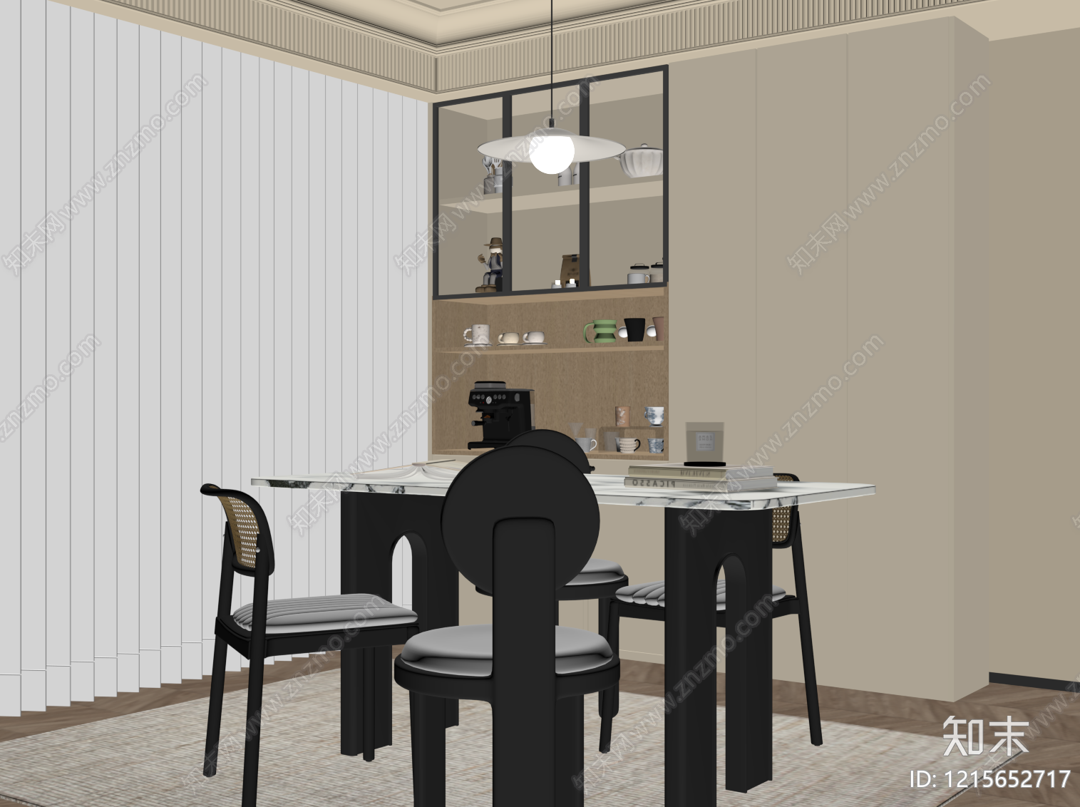 奶油风家居餐厅SU模型下载【ID:1215652717】