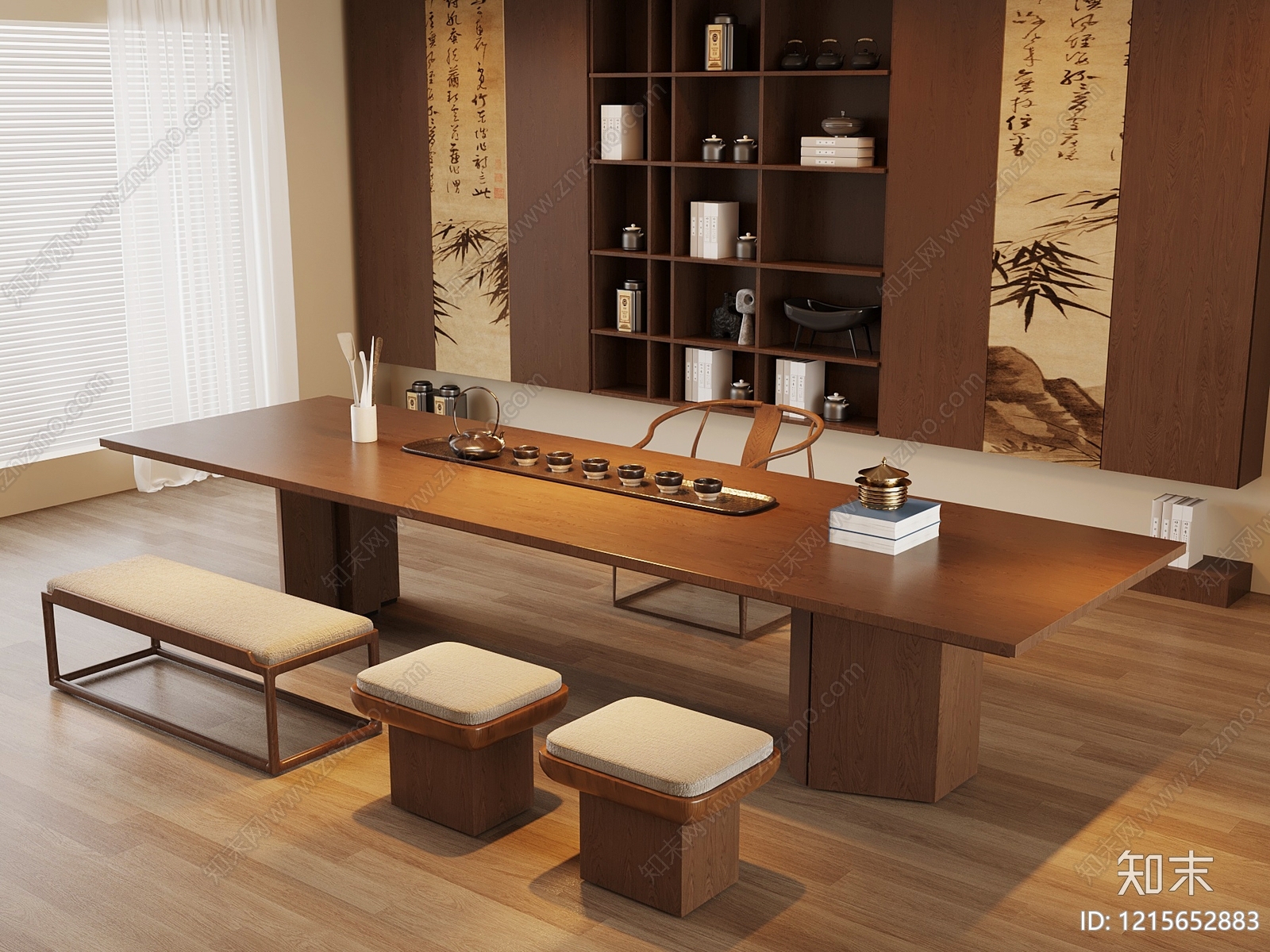 新中式茶室SU模型下载【ID:1215652883】