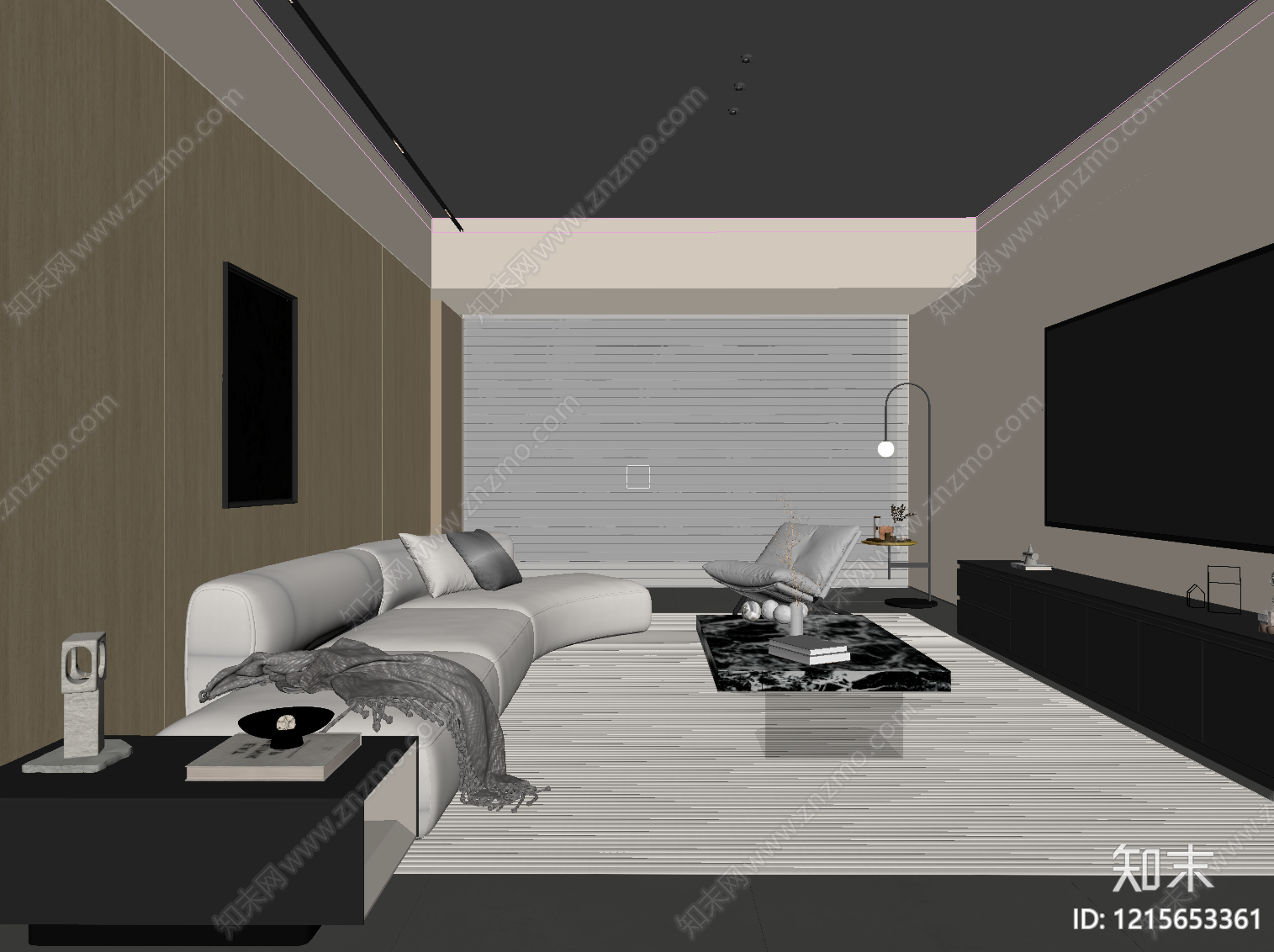 现代极简家居客厅SU模型下载【ID:1215653361】