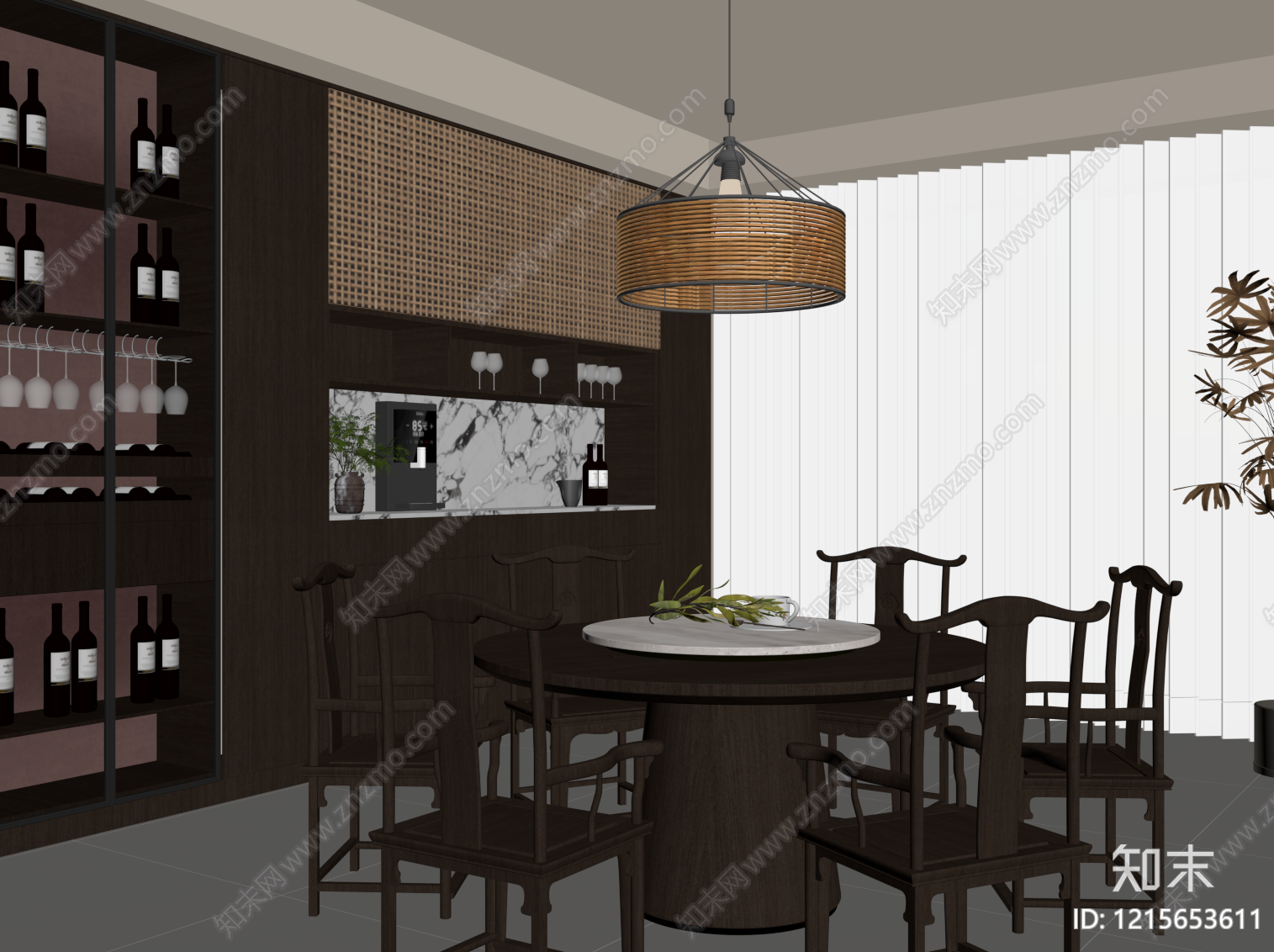 新中式家居餐厅SU模型下载【ID:1215653611】