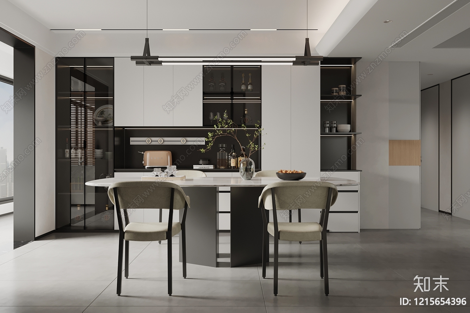 现代极简黑白灰客餐厅3D模型下载【ID:1215654396】