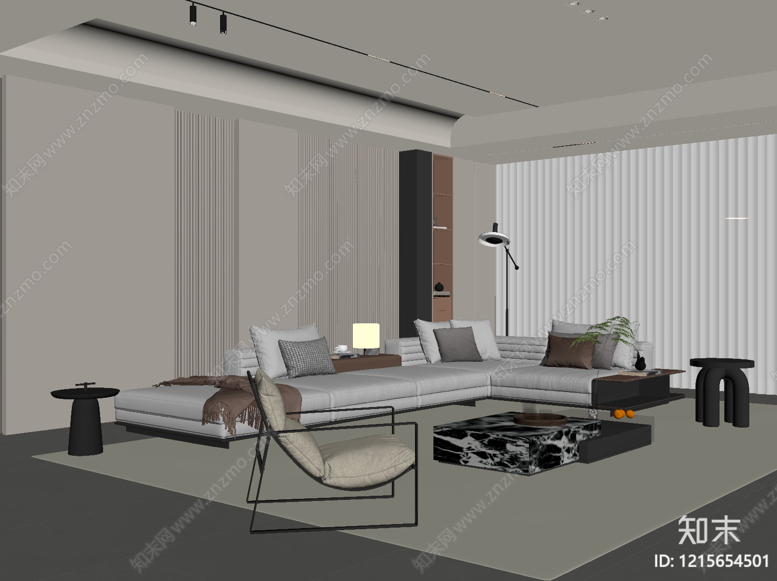 现代简约家居客厅SU模型下载【ID:1215654501】