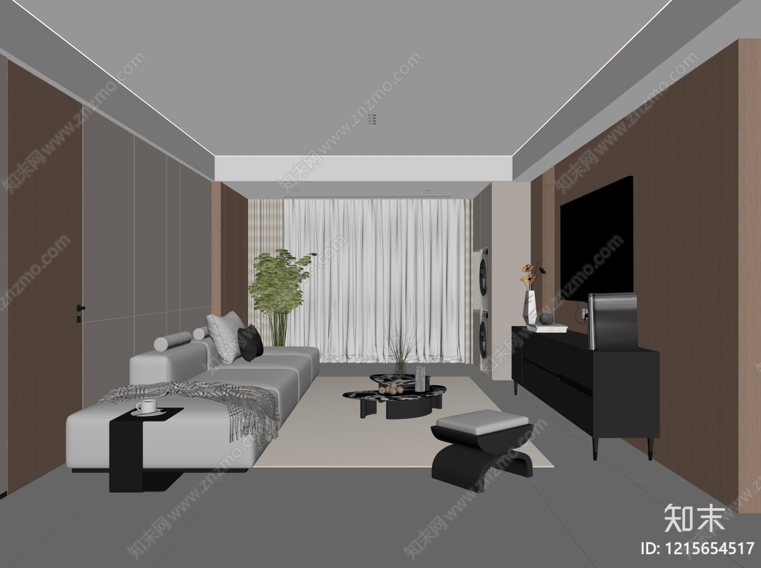 现代简约家居客厅SU模型下载【ID:1215654517】