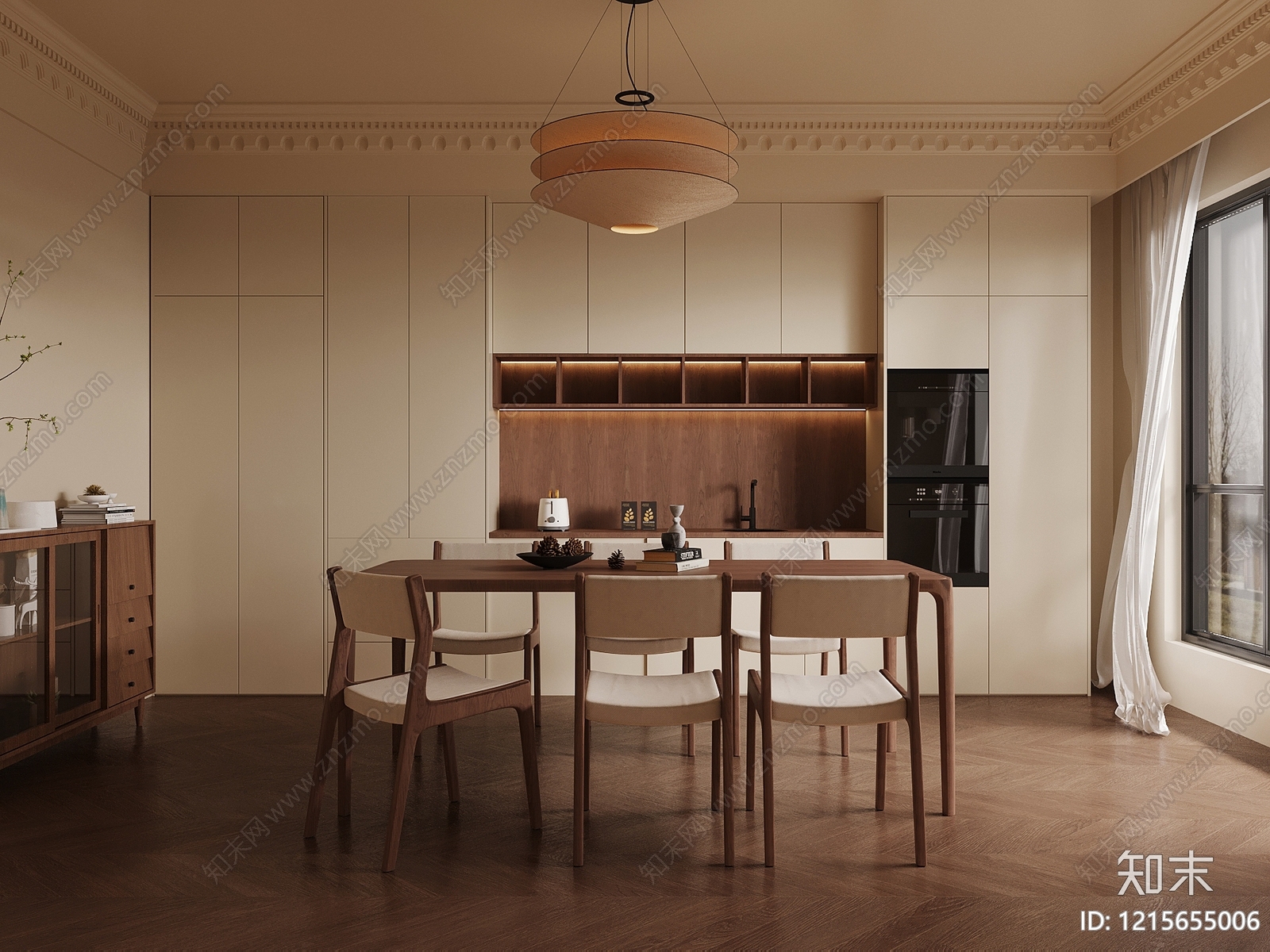 奶油风家居餐厅3D模型下载【ID:1215655006】