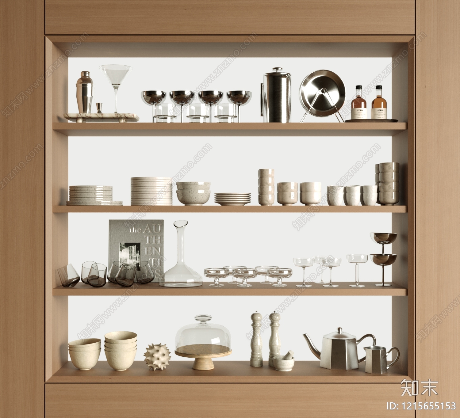 原木风厨房用品组合SU模型下载【ID:1215655153】