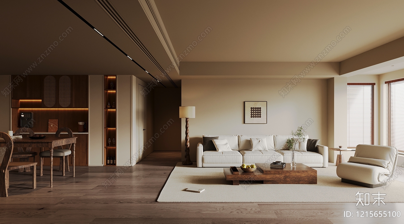 奶油风大平层客餐厅3D模型下载【ID:1215655100】