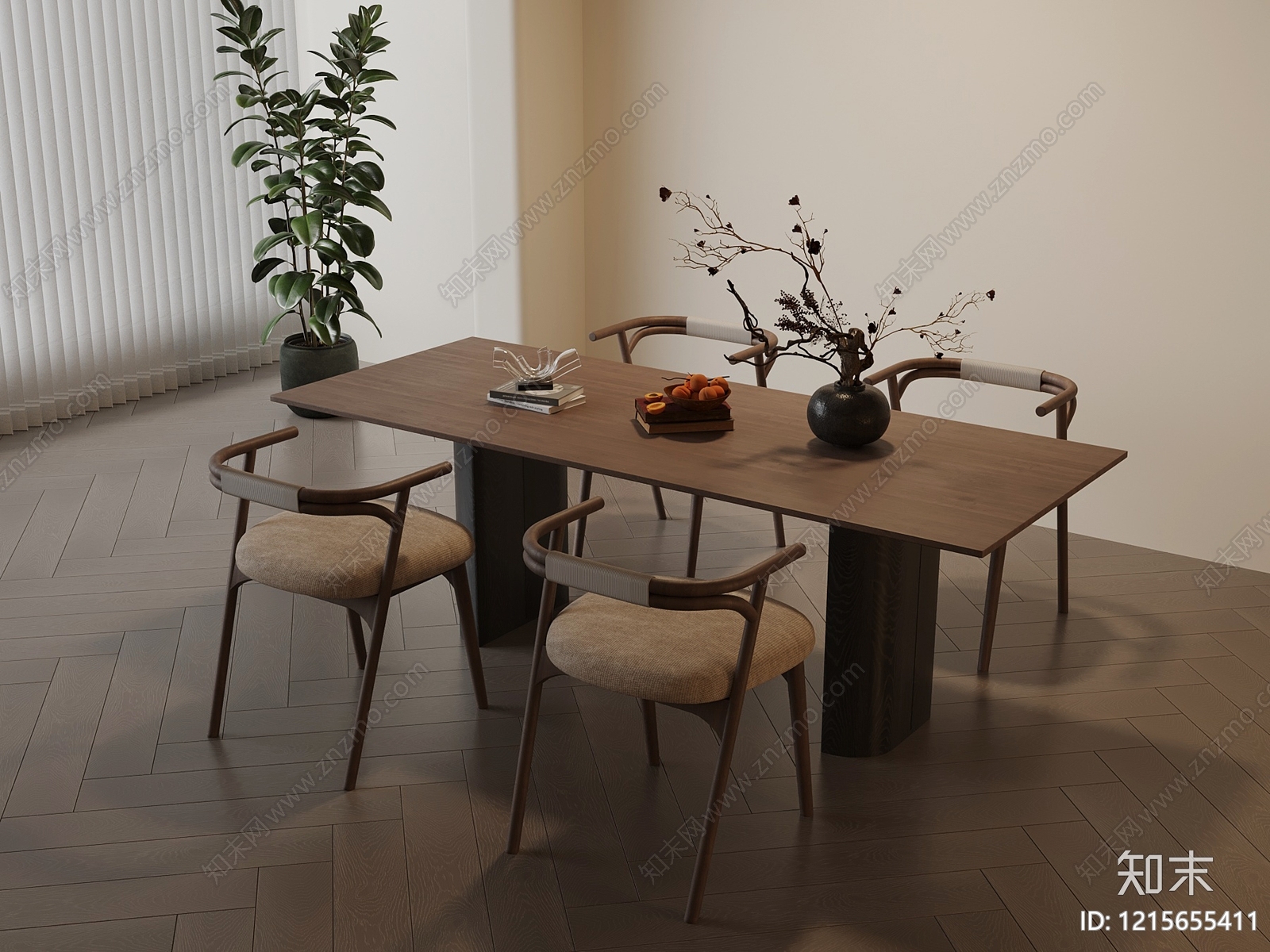 新中式餐桌椅3D模型下载【ID:1215655411】