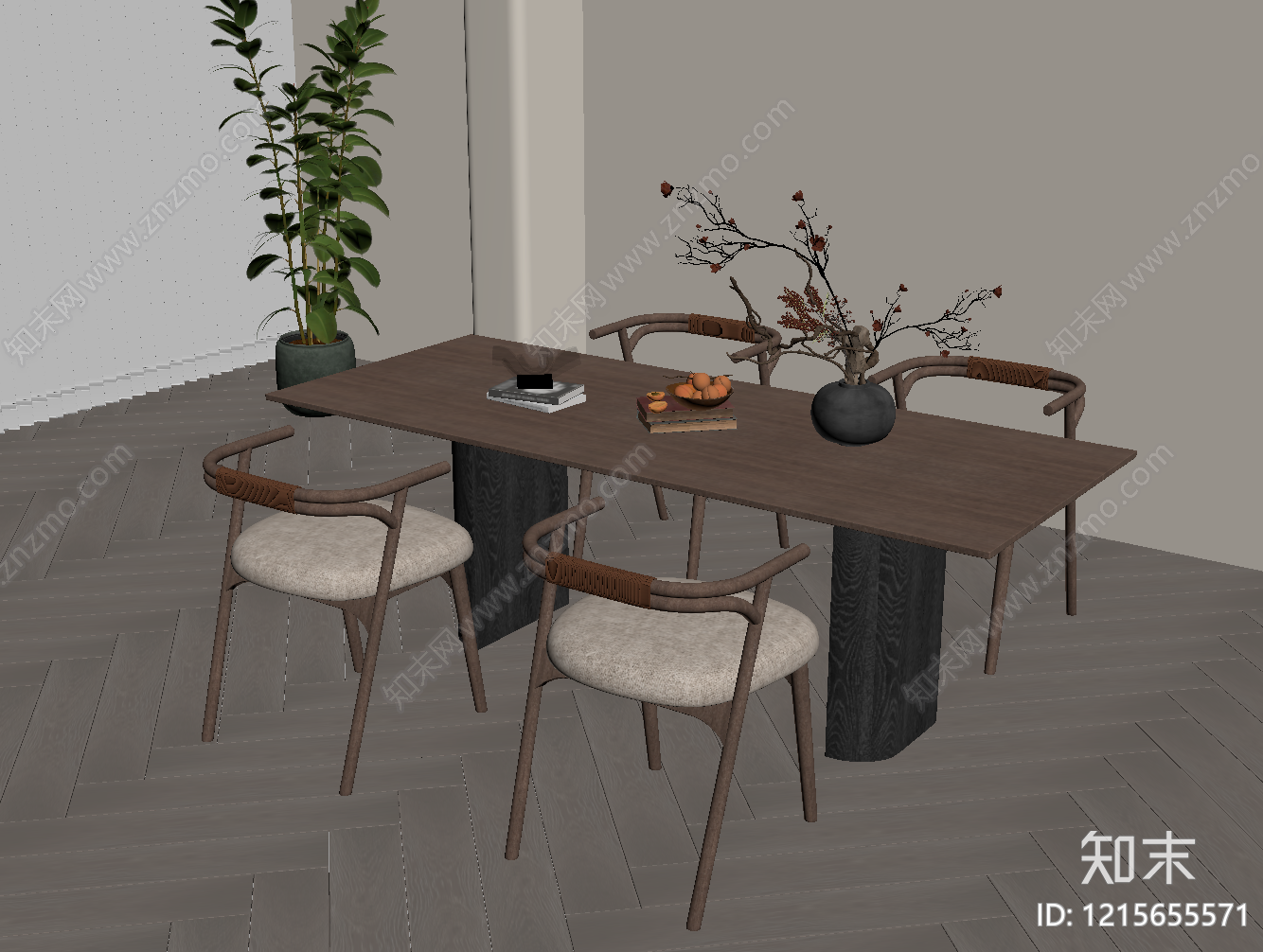 新中式餐桌椅SU模型下载【ID:1215655571】